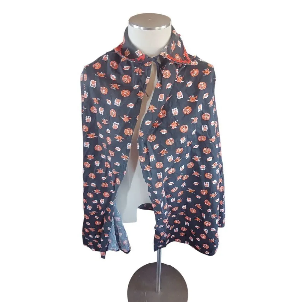 Vintage handmade Halloween cape tie at nexk Jack o labter witches owls